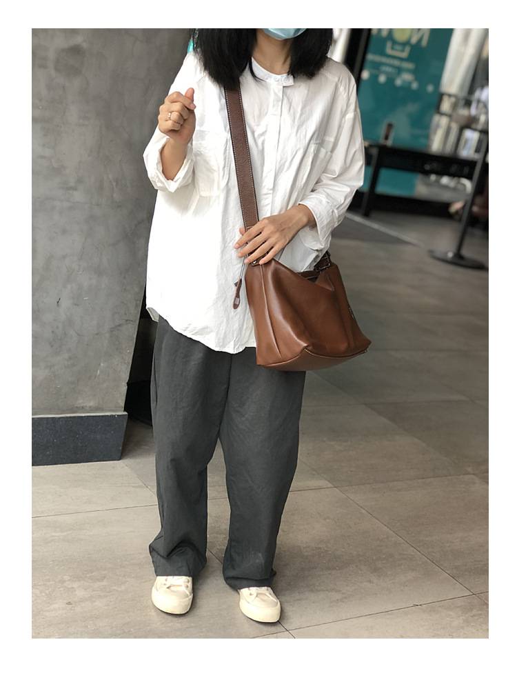 新款頭層牛皮包包 女生大容量單肩包 簡約真皮斜挎包旅行休閒托特包 大包包斜背包推薦 真皮包包