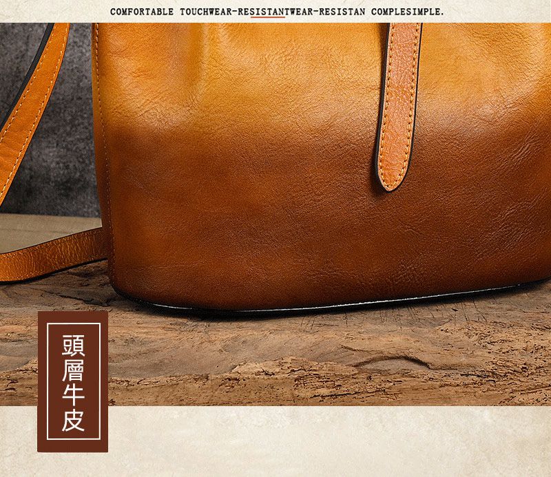 新款頭層牛皮手工擦色斜背包 植鞣皮多用途大容量女單肩包側背包 復古女生單肩背包推薦 真皮包包