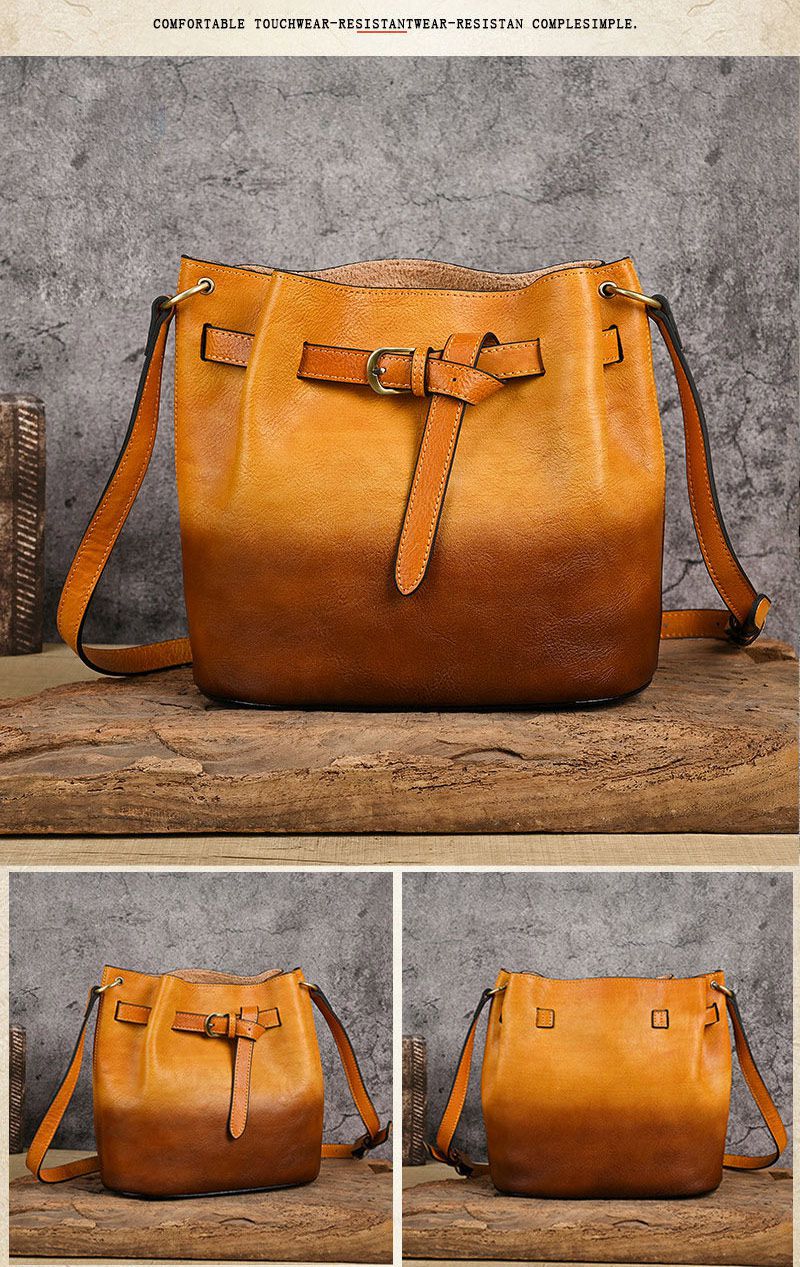 新款頭層牛皮手工擦色斜背包 植鞣皮多用途大容量女單肩包側背包 復古女生單肩背包推薦 真皮包包