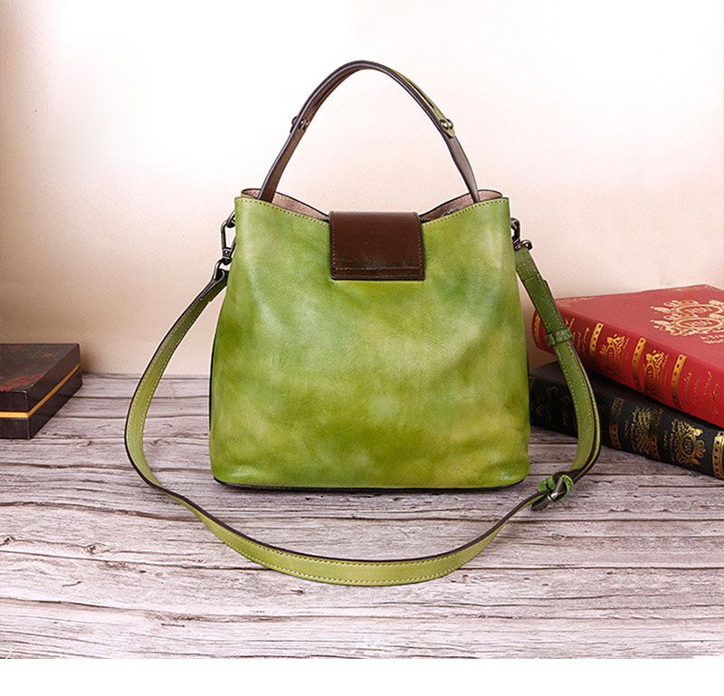 復古真皮斜跨包 樹膏皮多功能女士手提包斜跨包包 新款植鞣牛皮斜背包真皮包包推薦 真皮包包