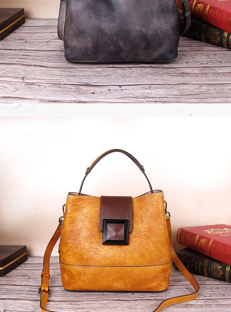 復古真皮斜跨包 樹膏皮多功能女士手提包斜跨包包 新款植鞣牛皮斜背包真皮包包推薦 真皮包包