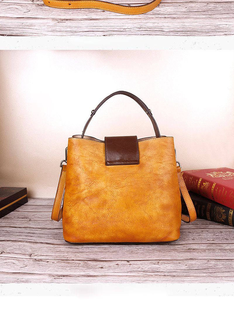 復古真皮斜跨包 樹膏皮多功能女士手提包斜跨包包 新款植鞣牛皮斜背包真皮包包推薦 真皮包包