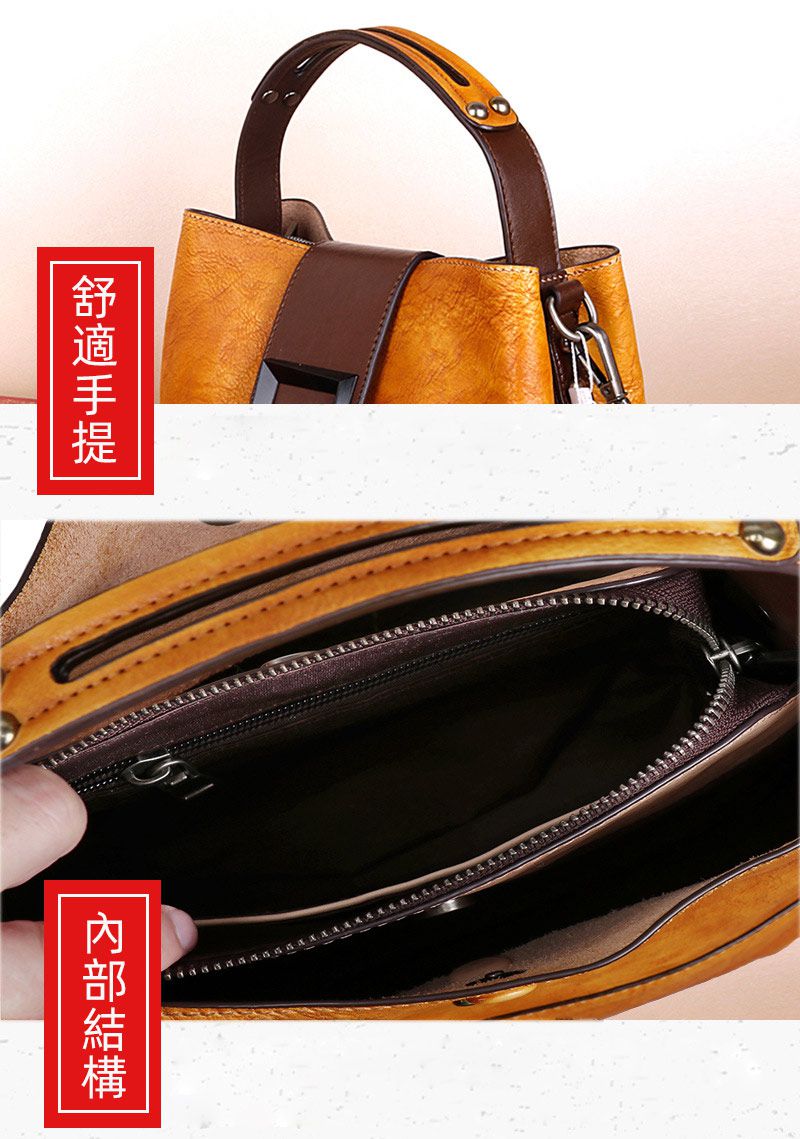 復古真皮斜跨包 樹膏皮多功能女士手提包斜跨包包 新款植鞣牛皮斜背包真皮包包推薦 真皮包包