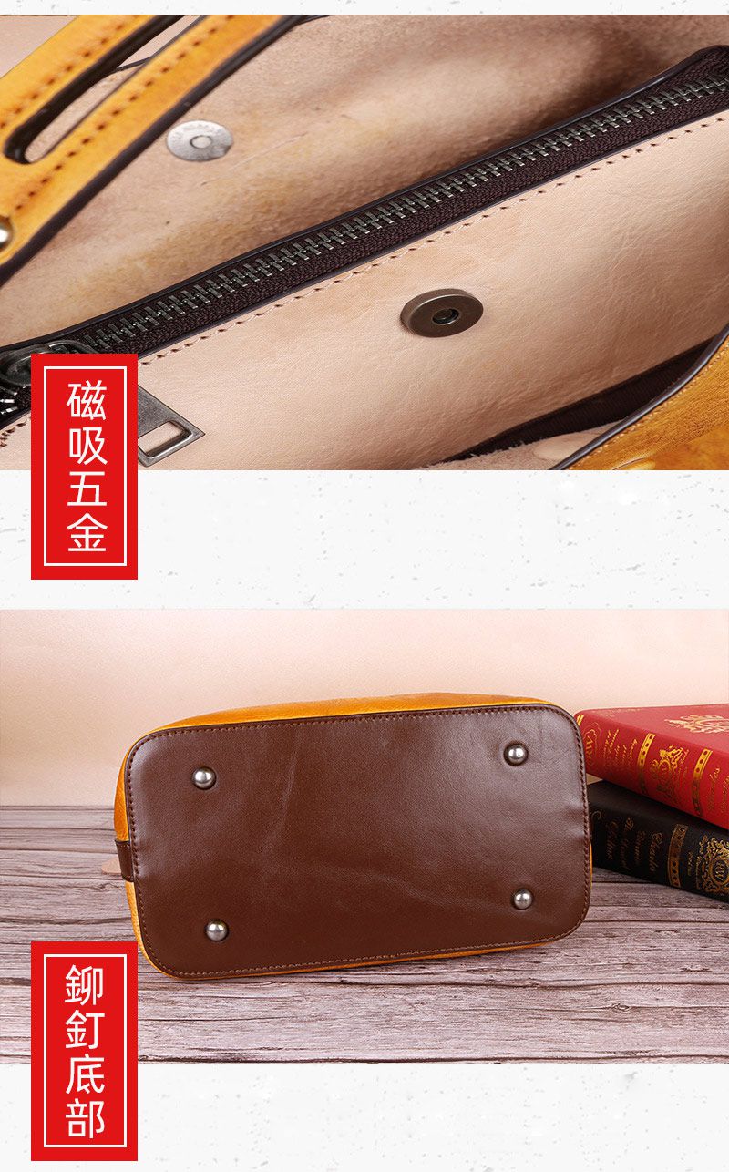 復古真皮斜跨包 樹膏皮多功能女士手提包斜跨包包 新款植鞣牛皮斜背包真皮包包推薦 真皮包包