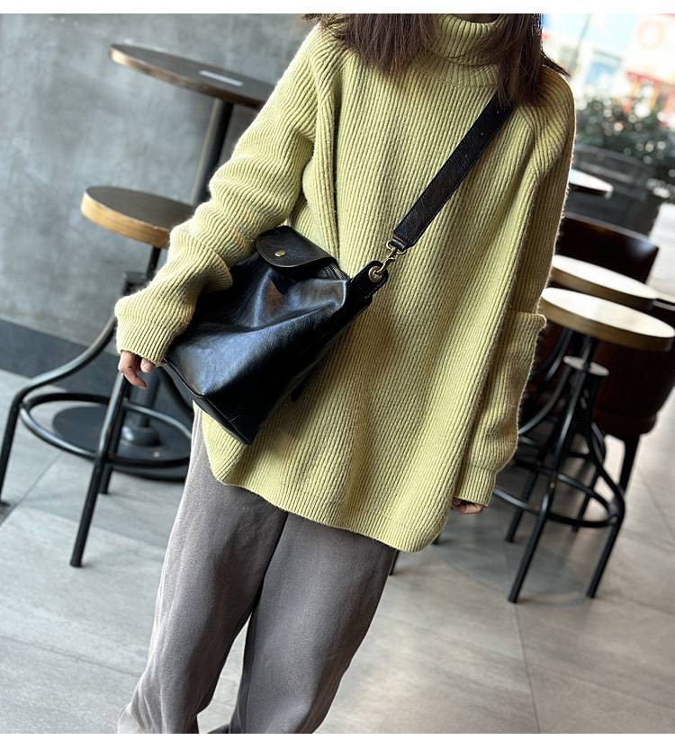 復古植鞣牛皮餃子包 真皮單肩斜挎包 簡約休閒款大容量斜背包 女生包包新款女包推薦 真皮包包