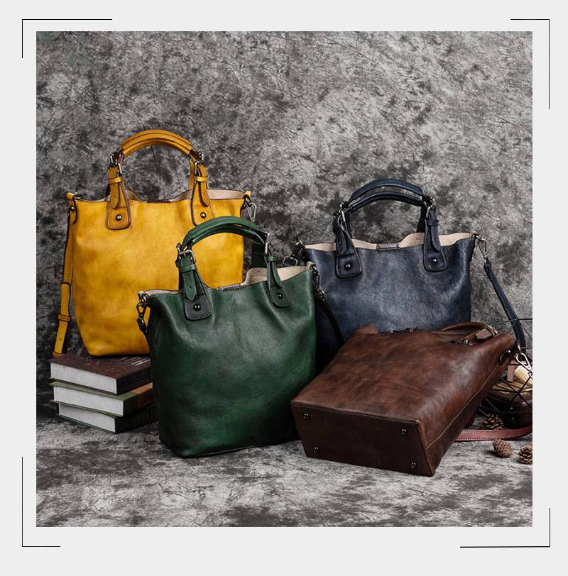 手工擦色復古手提包 真皮斜背包多用途單肩包包 植鞣皮肩背包側背包 新款大容量斜挎包推薦 真皮包包