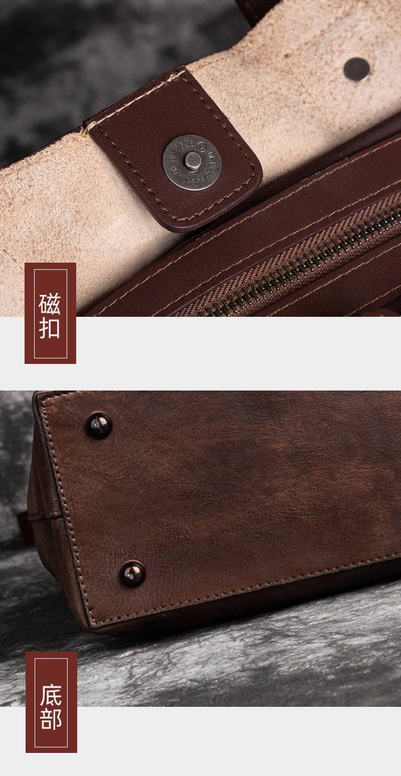 手工擦色復古手提包 真皮斜背包多用途單肩包包 植鞣皮肩背包側背包 新款大容量斜挎包推薦 真皮包包