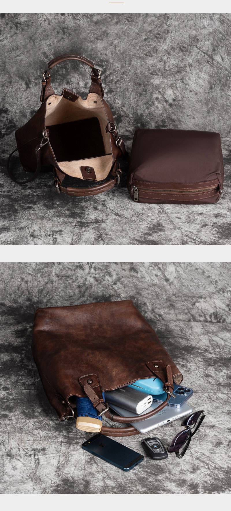 手工擦色復古手提包 真皮斜背包多用途單肩包包 植鞣皮肩背包側背包 新款大容量斜挎包推薦 真皮包包