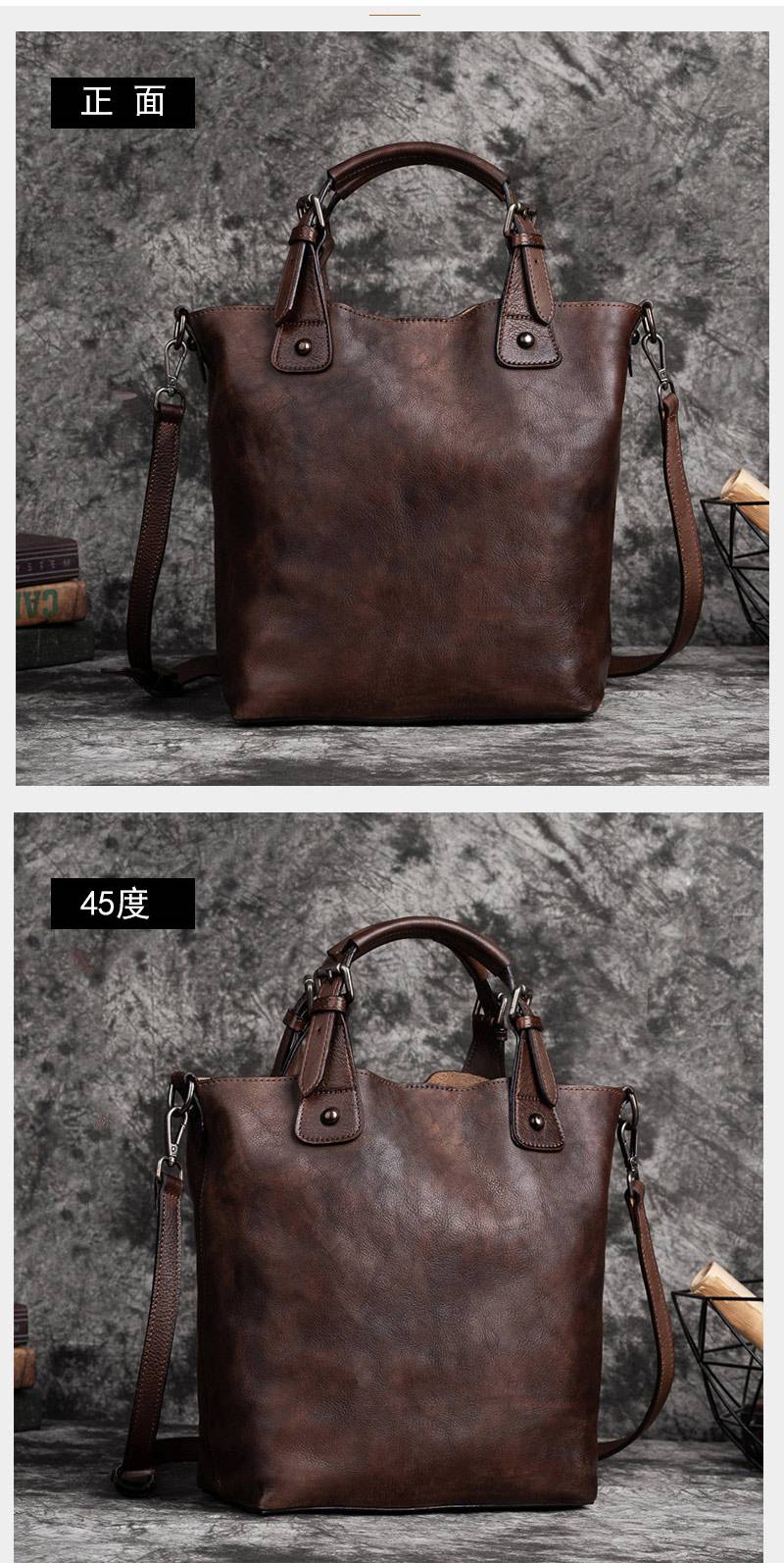 手工擦色復古手提包 真皮斜背包多用途單肩包包 植鞣皮肩背包側背包 新款大容量斜挎包推薦 真皮包包