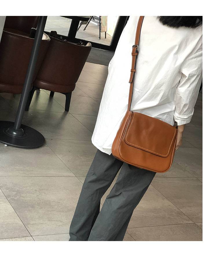 翻蓋新款真皮女包單肩包 休閒女士斜挎包 簡約休閒斜背包 女生頭層皮郵差包推薦 真皮包包