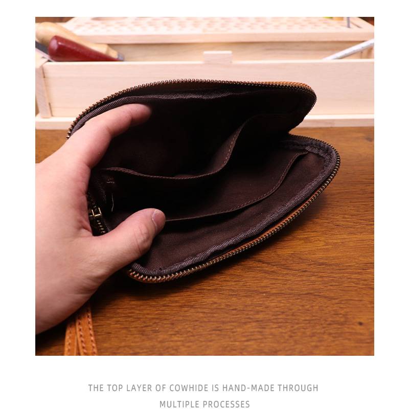 新款做舊手工擦色頭層牛皮手拿包 女士復古簡約大容量手機包 時尚真皮手抓包推薦 真皮包包