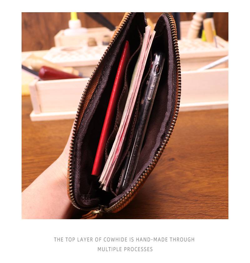 新款做舊手工擦色頭層牛皮手拿包 女士復古簡約大容量手機包 時尚真皮手抓包推薦 真皮包包