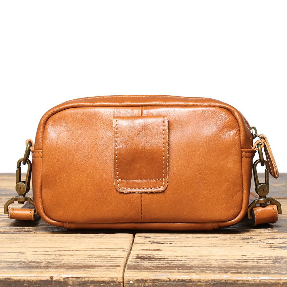 新款男式真皮單肩包 頭層牛皮斜挎包 多功能穿皮帶休閒手機包斜背包 復古肩背包推薦 真皮包包