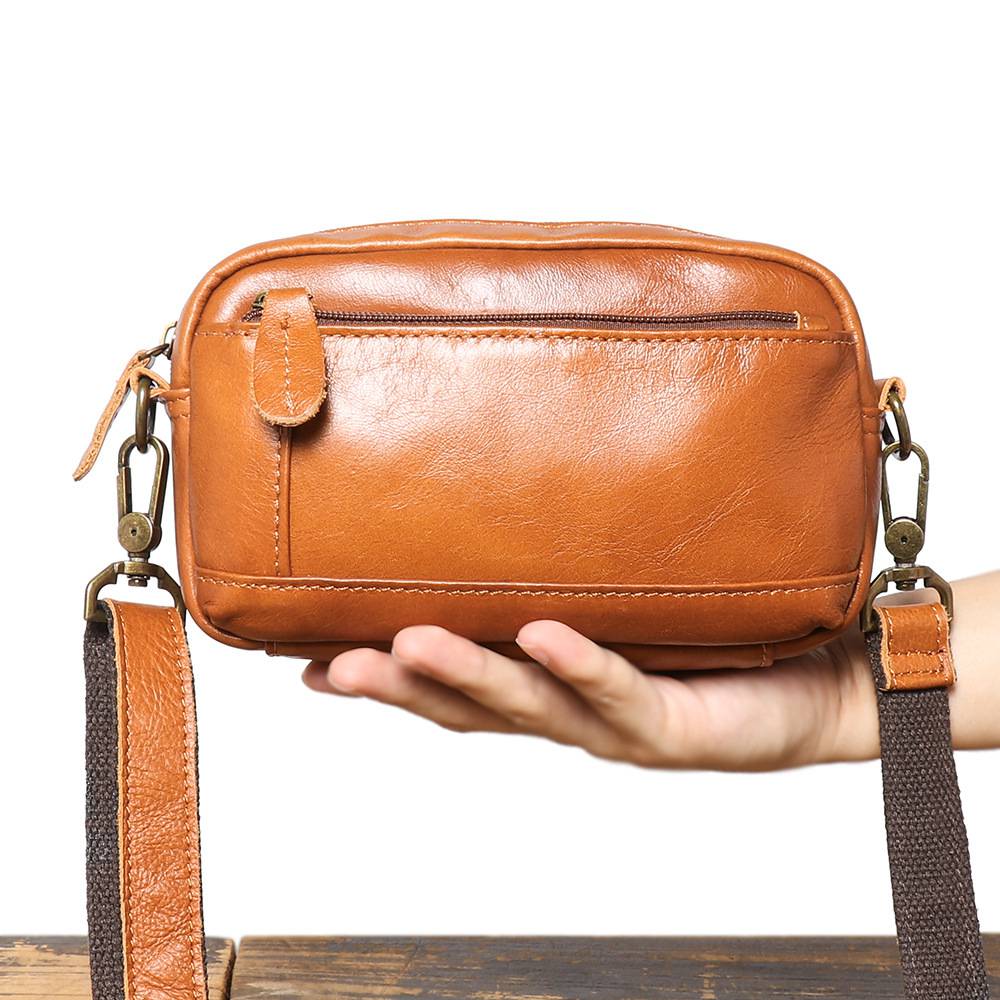 新款男式真皮單肩包 頭層牛皮斜挎包 多功能穿皮帶休閒手機包斜背包 復古肩背包推薦 真皮包包