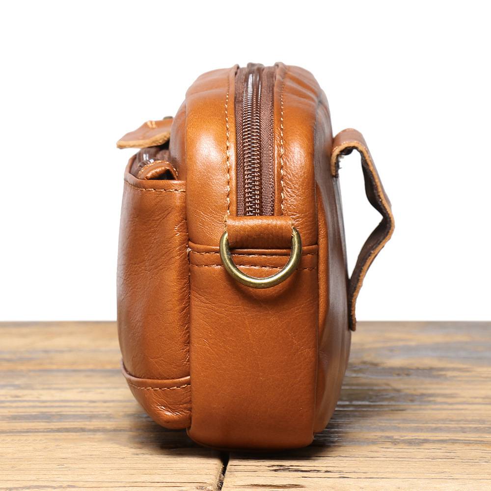 新款男式真皮單肩包 頭層牛皮斜挎包 多功能穿皮帶休閒手機包斜背包 復古肩背包推薦 真皮包包