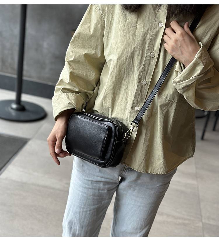 時尚真皮相機包女 新款小方包 頭層牛皮休閒單肩斜挎包 復古植鞣牛皮斜背包推薦 真皮包包