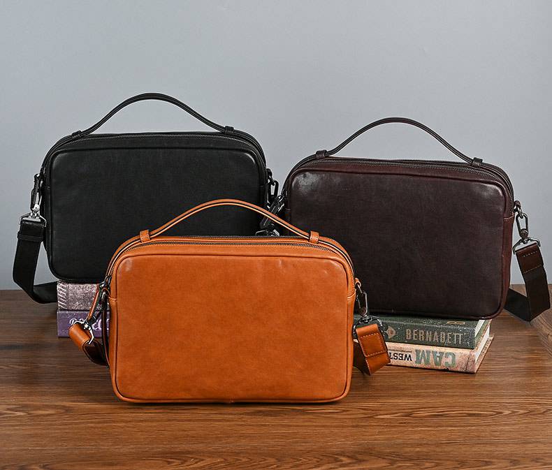 復古真皮男士斜挎包 戶外騎行簡約公事包 休閒時尚手提包斜背包 個性斜挎包新款男包推薦 真皮包包