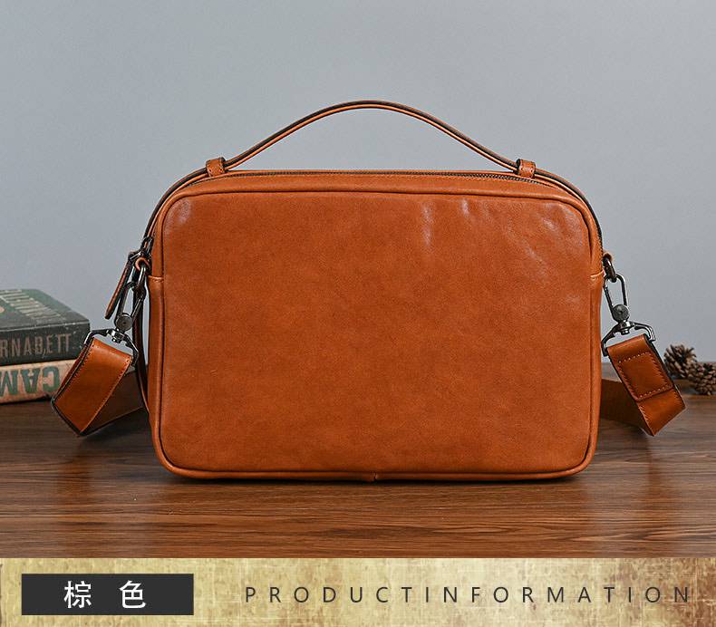 復古真皮男士斜挎包 戶外騎行簡約公事包 休閒時尚手提包斜背包 個性斜挎包新款男包推薦 真皮包包
