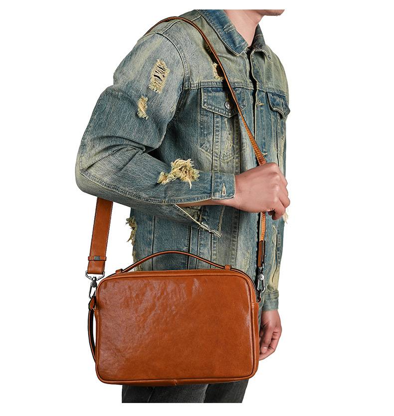 復古真皮男士斜挎包 戶外騎行簡約公事包 休閒時尚手提包斜背包 個性斜挎包新款男包推薦 真皮包包