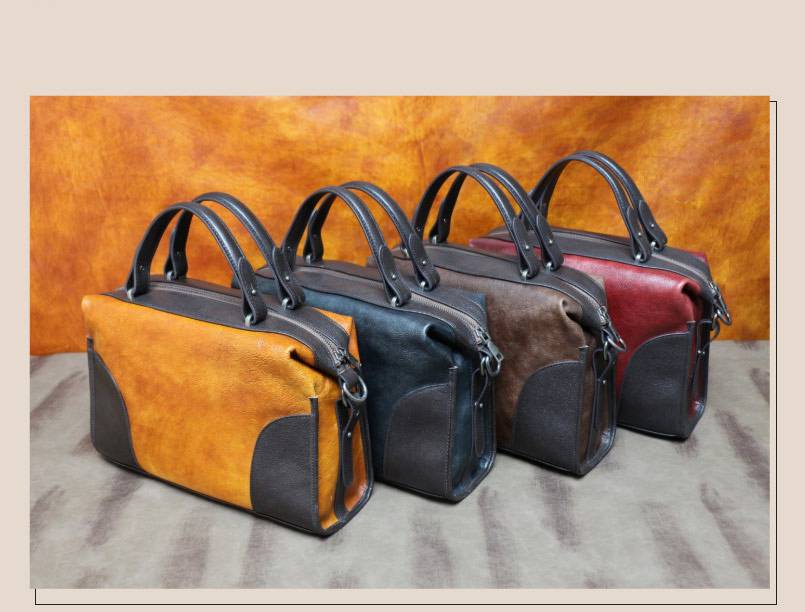 新款復古手工擦色多用途手提包 頭層牛皮大容量女包 樹膏皮斜跨包 真皮單肩背包斜背包推薦 真皮包包