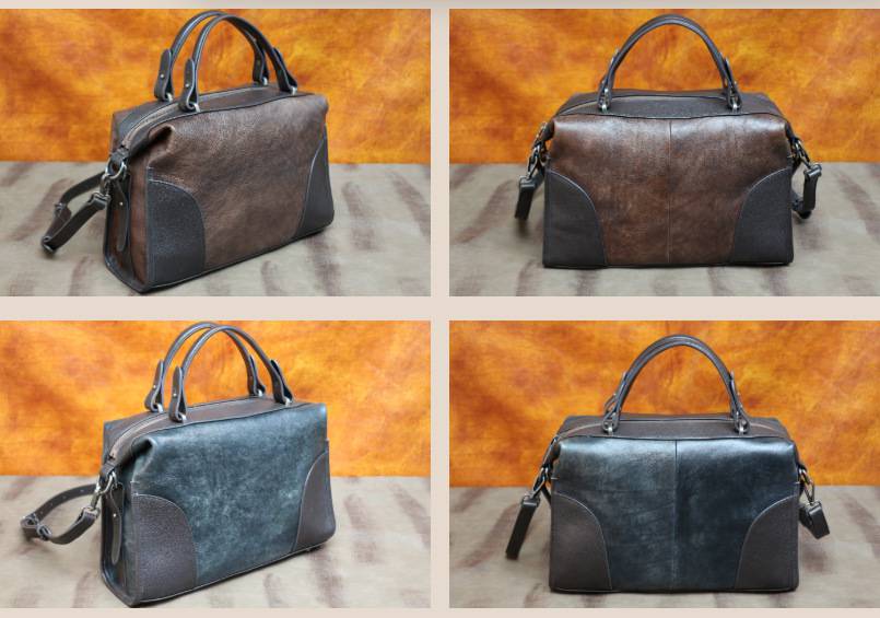 新款復古手工擦色多用途手提包 頭層牛皮大容量女包 樹膏皮斜跨包 真皮單肩背包斜背包推薦 真皮包包