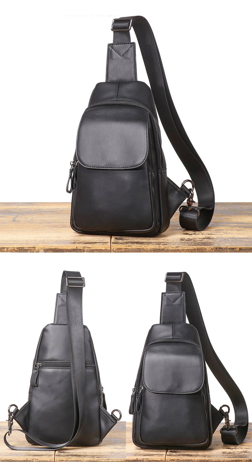 真皮單肩包 新款頭層牛皮斜挎包手機包 休閒胸包 男便攜多功能包斜背包推薦 真皮包包