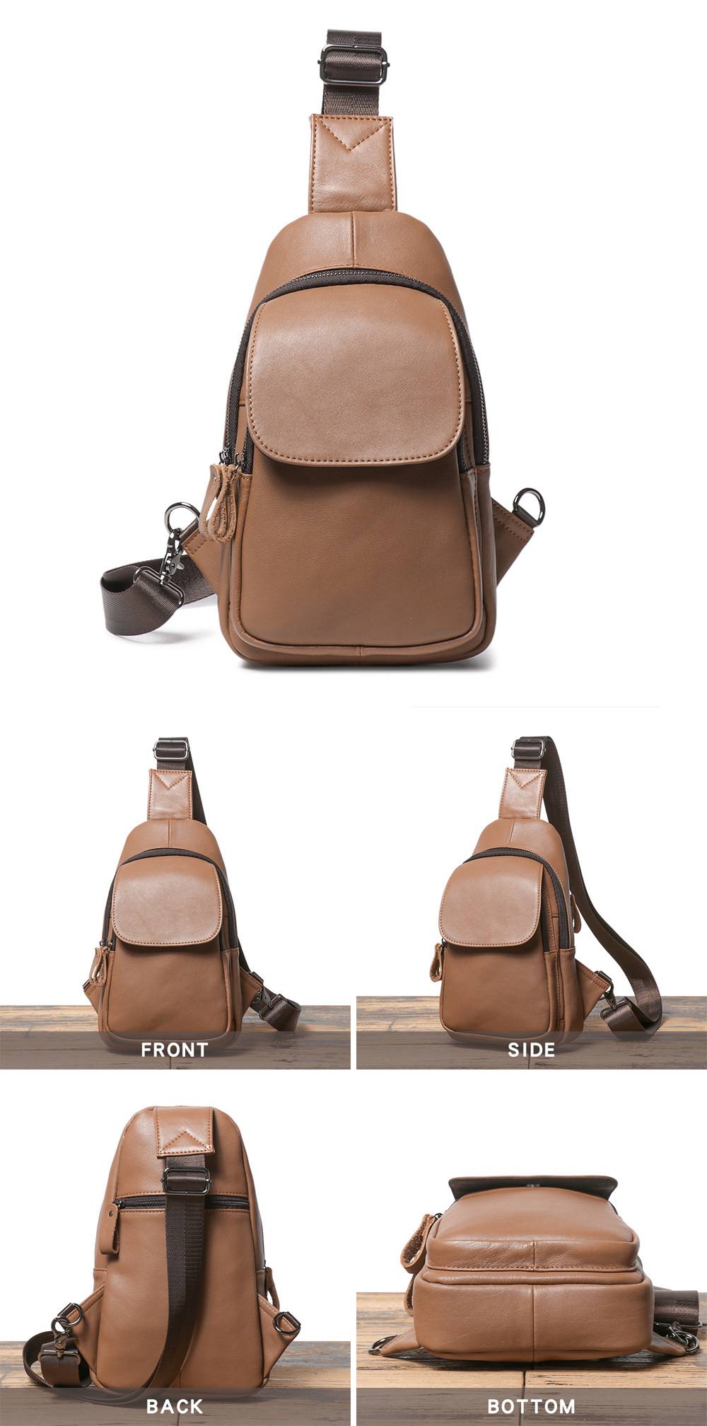 真皮單肩包 新款頭層牛皮斜挎包手機包 休閒胸包 男便攜多功能包斜背包推薦 真皮包包