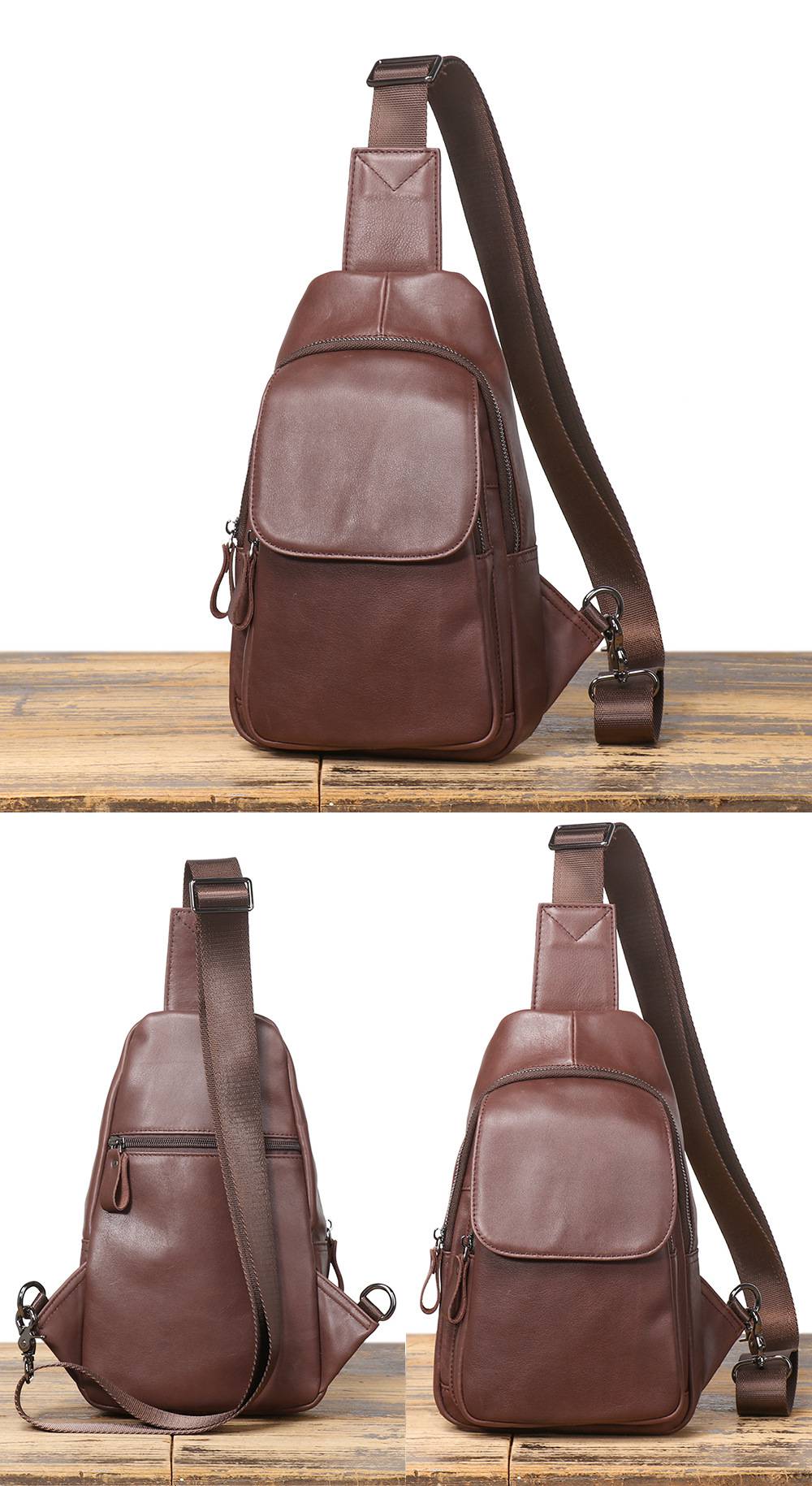 真皮單肩包 新款頭層牛皮斜挎包手機包 休閒胸包 男便攜多功能包斜背包推薦 真皮包包