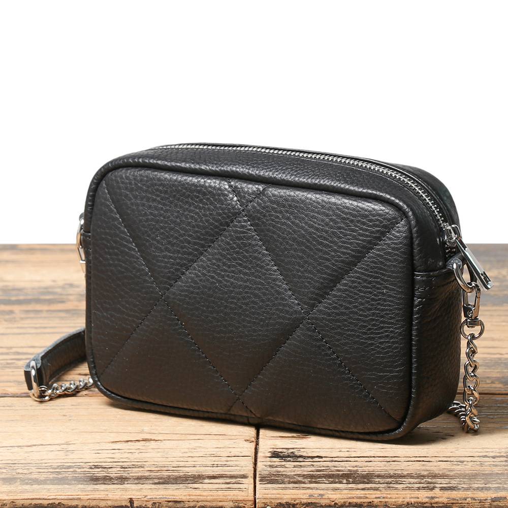 真皮新款菱格鏈條包 頭層牛皮小方包 女生真皮斜挎包 女式簡約休閒單肩包斜背包推薦 真皮包包