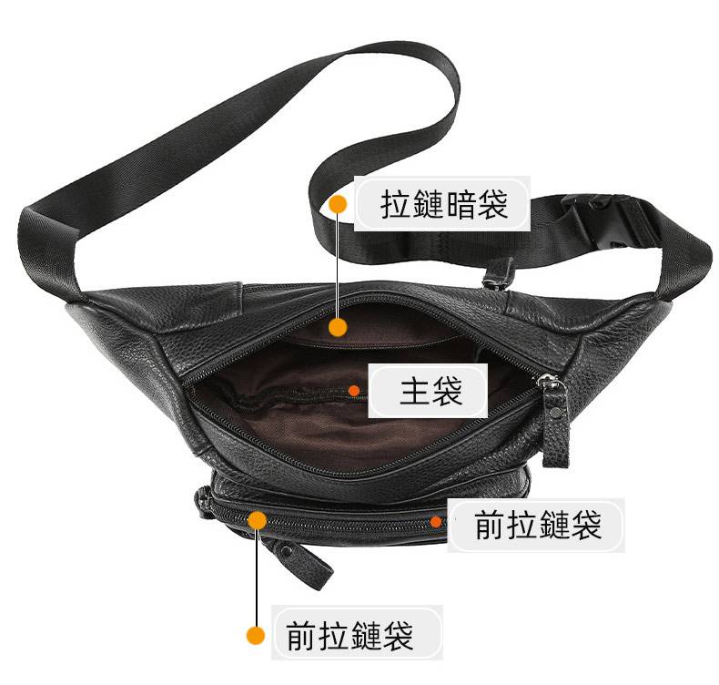 頭層牛皮真皮腰包 油蠟皮戶外休閒運動胸包斜背包 手機包高級感黑色多功能斜挎包推薦 真皮包包
