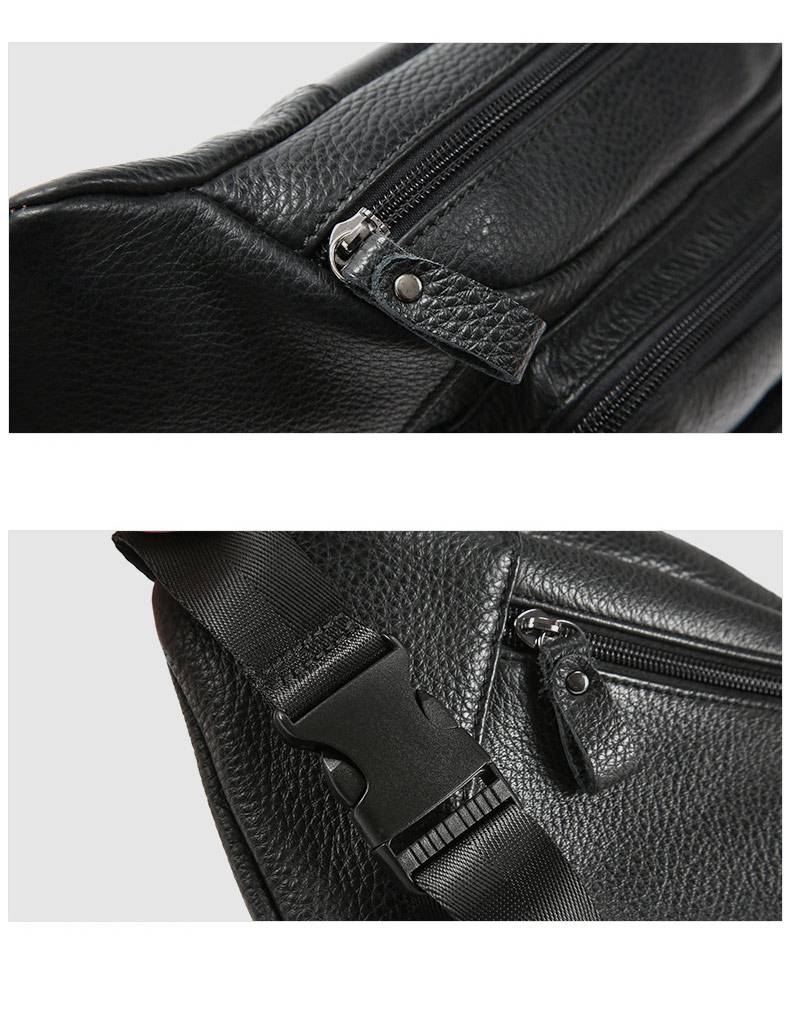 頭層牛皮真皮腰包 油蠟皮戶外休閒運動胸包斜背包 手機包高級感黑色多功能斜挎包推薦 真皮包包