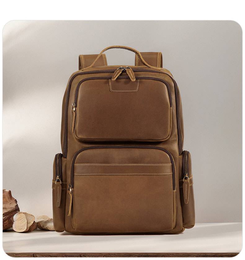 新款頭層牛皮後背包 瘋馬皮商務雙肩包 高檔真皮男士旅行背包 多功能休閒通勤包包旅行包推薦 真皮包包