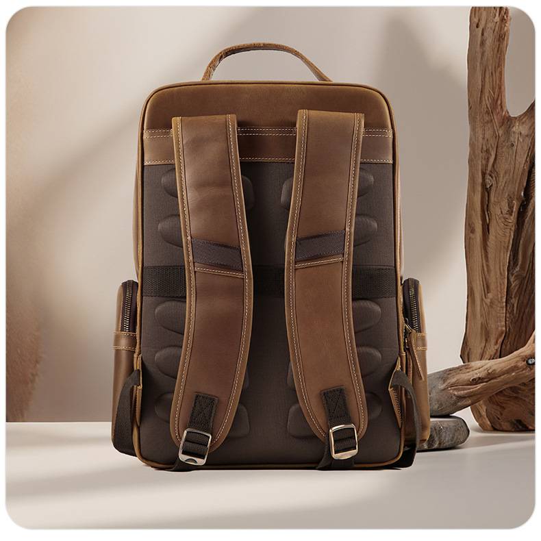 新款頭層牛皮後背包 瘋馬皮商務雙肩包 高檔真皮男士旅行背包 多功能休閒通勤包包旅行包推薦 真皮包包