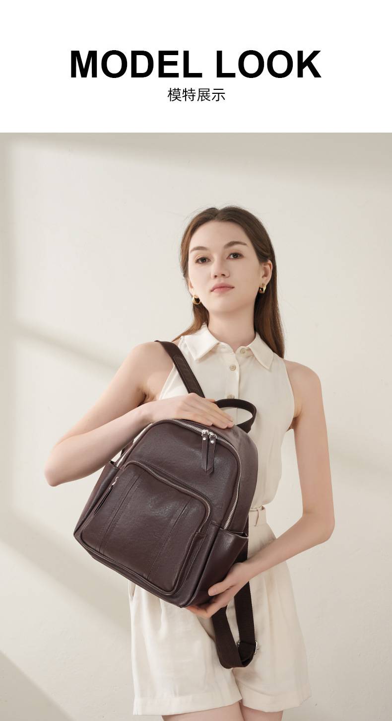 新款頭層植鞣牛皮後背包 歐美時尚雙肩包 女生學生書包 真皮女包 大容量軟皮多用女士背包推薦包 真皮包包