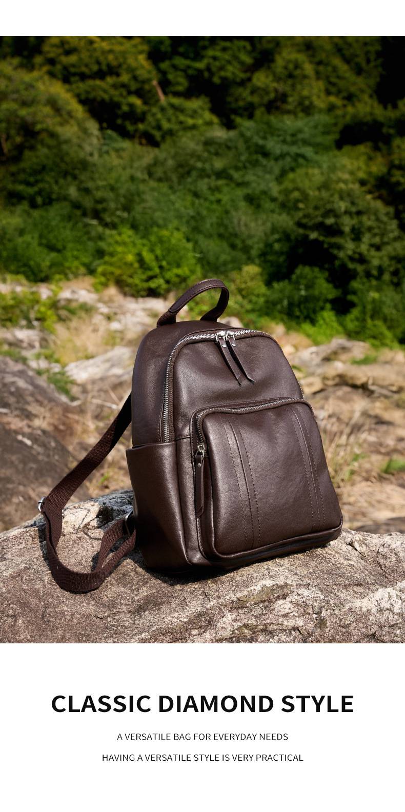 新款頭層植鞣牛皮後背包 歐美時尚雙肩包 女生學生書包 真皮女包 大容量軟皮多用女士背包推薦包 真皮包包