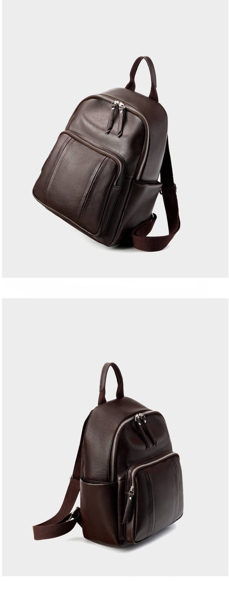 新款頭層植鞣牛皮後背包 歐美時尚雙肩包 女生學生書包 真皮女包 大容量軟皮多用女士背包推薦包 真皮包包