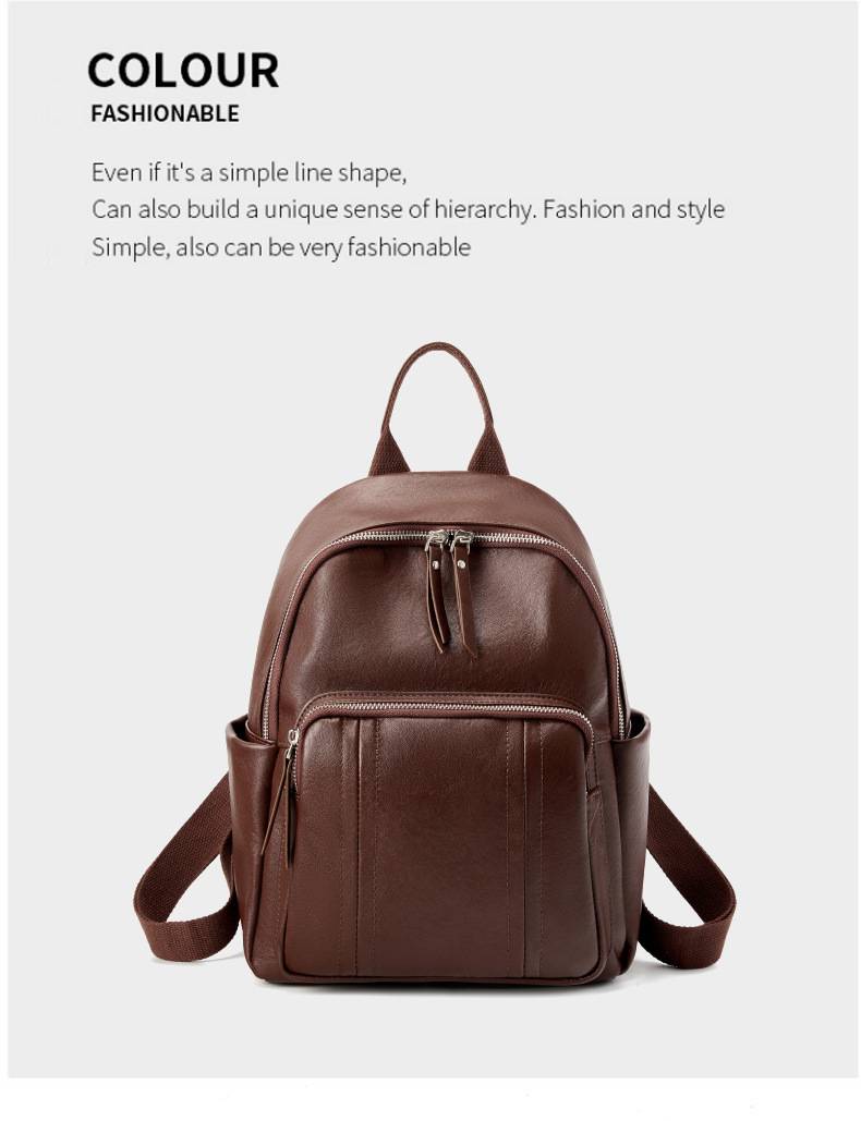 新款頭層植鞣牛皮後背包 歐美時尚雙肩包 女生學生書包 真皮女包 大容量軟皮多用女士背包推薦包 真皮包包