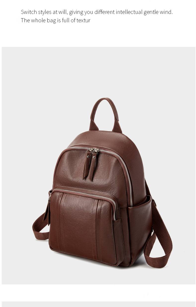 新款頭層植鞣牛皮後背包 歐美時尚雙肩包 女生學生書包 真皮女包 大容量軟皮多用女士背包推薦包 真皮包包