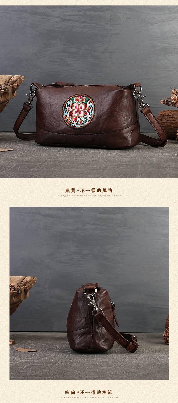 新款刺繡枕頭包 真皮斜背包女包側背包單肩背包 新款大容量復古民族風刺繡斜挎包推薦 真皮包包