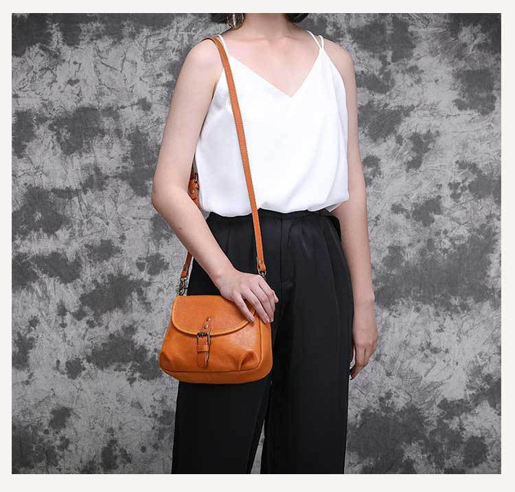 新款復古文藝范女包 手工植鞣皮斜背包 簡約軟皮真皮斜挎包單肩背包側背包推薦 真皮包包