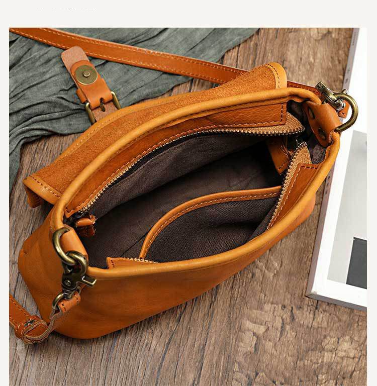 新款復古文藝范女包 手工植鞣皮斜背包 簡約軟皮真皮斜挎包單肩背包側背包推薦 真皮包包