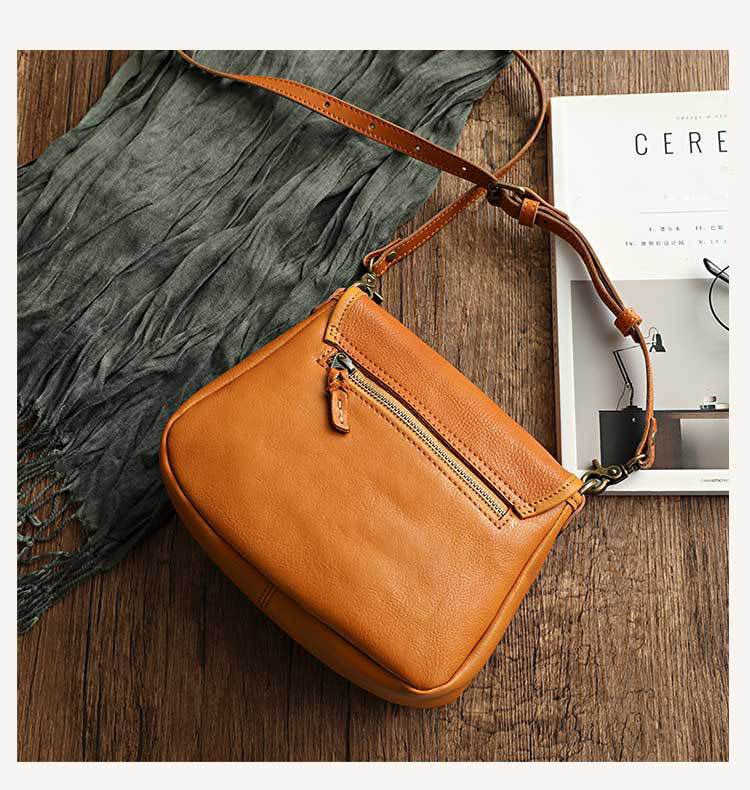新款復古文藝范女包 手工植鞣皮斜背包 簡約軟皮真皮斜挎包單肩背包側背包推薦 真皮包包