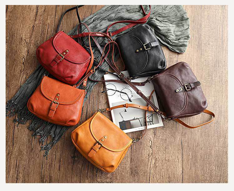 新款復古文藝范女包 手工植鞣皮斜背包 簡約軟皮真皮斜挎包單肩背包側背包推薦 真皮包包