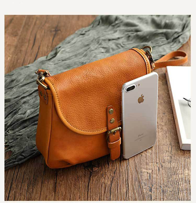 新款復古文藝范女包 手工植鞣皮斜背包 簡約軟皮真皮斜挎包單肩背包側背包推薦 真皮包包