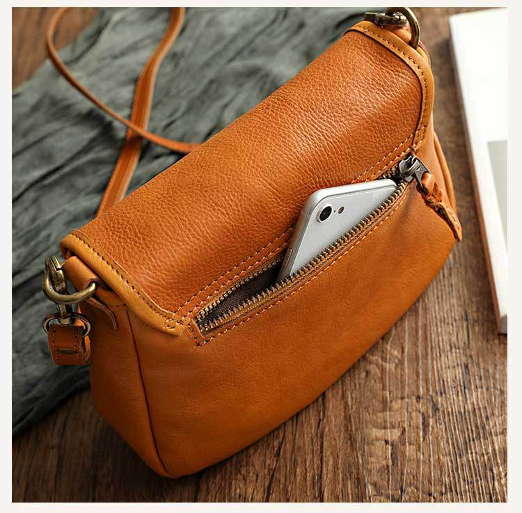 新款復古文藝范女包 手工植鞣皮斜背包 簡約軟皮真皮斜挎包單肩背包側背包推薦 真皮包包