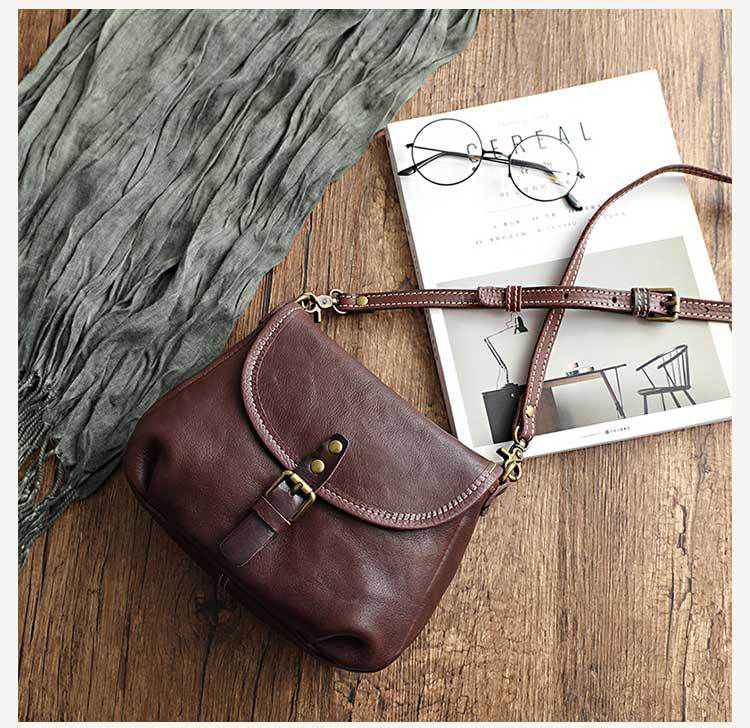 新款復古文藝范女包 手工植鞣皮斜背包 簡約軟皮真皮斜挎包單肩背包側背包推薦 真皮包包