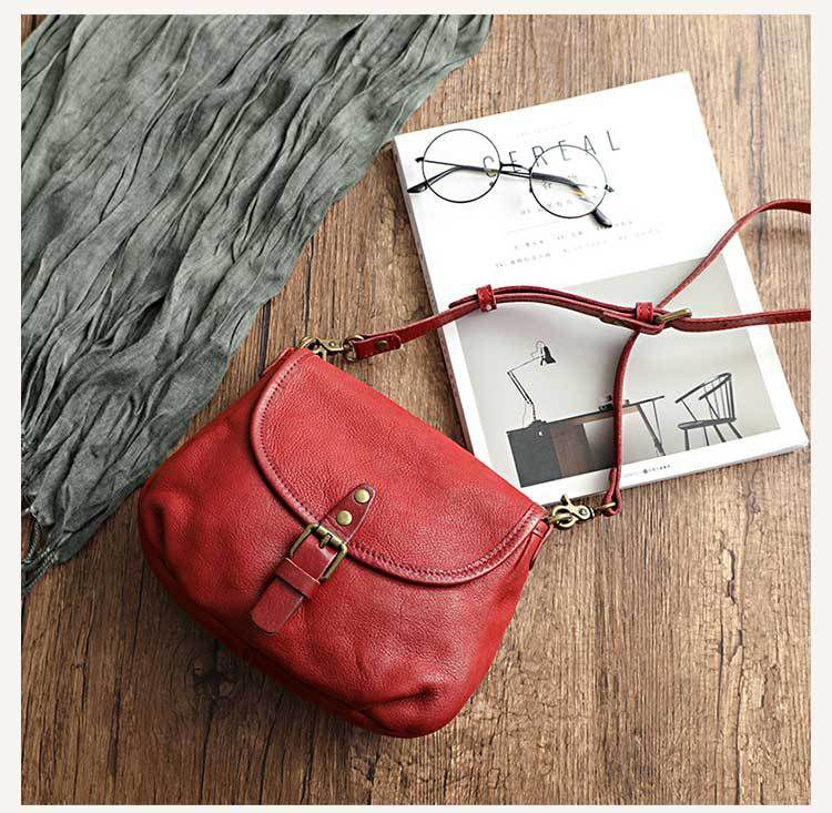 新款復古文藝范女包 手工植鞣皮斜背包 簡約軟皮真皮斜挎包單肩背包側背包推薦 真皮包包