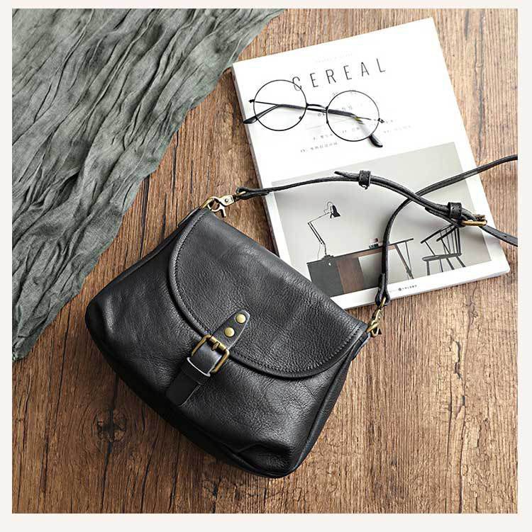 新款復古文藝范女包 手工植鞣皮斜背包 簡約軟皮真皮斜挎包單肩背包側背包推薦 真皮包包