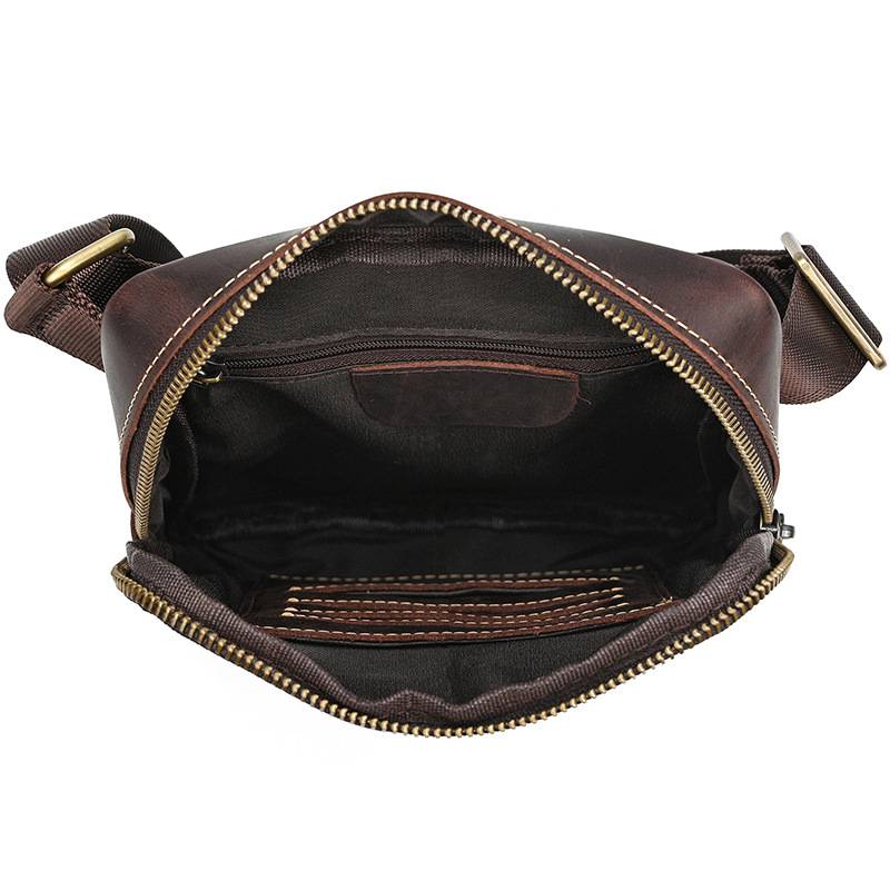 瘋馬皮斜背包 真皮休閑小方包 新款男士單肩背包斜跨包 簡約百搭手機包斜挎包推薦 真皮包包