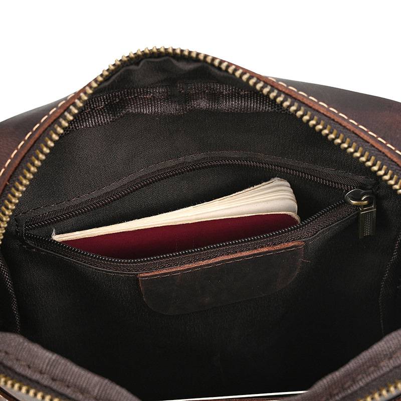 瘋馬皮斜背包 真皮休閑小方包 新款男士單肩背包斜跨包 簡約百搭手機包斜挎包推薦 真皮包包